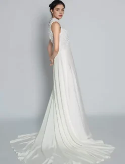 Robe de mariée 2 Pièces en dentelle Ivoire sans manches Robe de Mariée Simple Robes de mariée