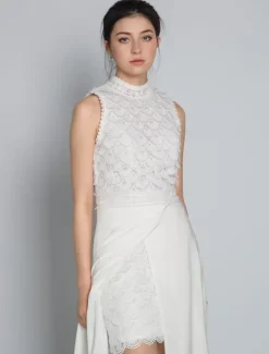 Robe de mariée 2 Pièces en dentelle Ivoire sans manches Robe de Mariée Simple Robes de mariée