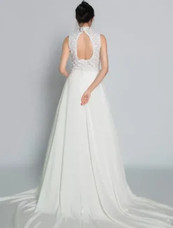 Robe de mariée 2 Pièces en dentelle Ivoire sans manches Robe de Mariée Simple Robes de mariée
