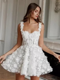 Robe de mariée courte mini robe de mariée courte sans manches à col en c艙ur