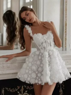 Robe de mariée courte mini robe de mariée courte sans manches à col en c艙ur