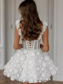 Robe de mariée courte mini robe de mariée courte sans manches à col en c艙ur