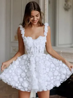 Robe de mariée courte mini robe de mariée courte sans manches à col en c艙ur