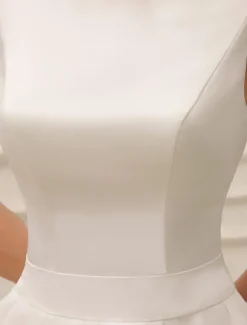Robe de mariée courte robe mariage vintage col bateau noeud sur dos au genou
