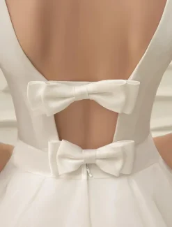 Robe de mariée courte robe mariage vintage col bateau noeud sur dos au genou