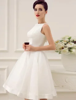Robe de mariée courte robe mariage vintage col bateau noeud sur dos au genou