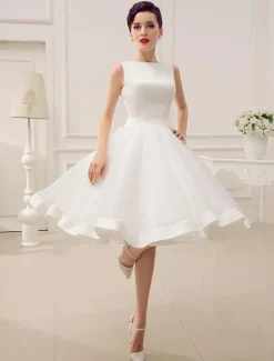 Robe de mariée courte robe mariage vintage col bateau noeud sur dos au genou