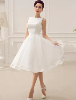 Robe de mariée courte robe mariage vintage col bateau noeud sur dos au genou