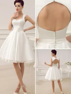 Robe de mariée courte robe de mariée vintage col en coeur boutonnée sur dos au genou