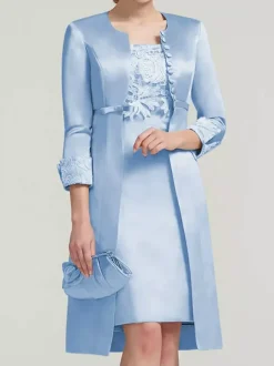 Robe de mariée en dentelle pour mère col bijou longueur aux genoux robes deux pièces pour invités de mariage