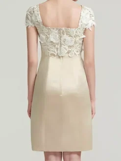 Robe de mariée en dentelle pour mère col bijou longueur aux genoux robes deux pièces pour invités de mariage