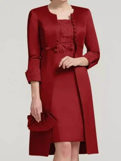 Robe de mariée en dentelle pour mère col bijou longueur aux genoux robes deux pièces pour invités de mariage