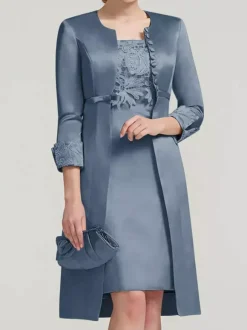 Robe de mariée en dentelle pour mère col bijou longueur aux genoux robes deux pièces pour invités de mariage