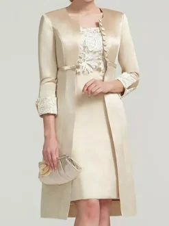 Robe de mariée en dentelle pour mère col bijou longueur aux genoux robes deux pièces pour invités de mariage