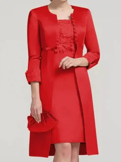 Robe de mariée en dentelle pour mère col bijou longueur aux genoux robes deux pièces pour invités de mariage