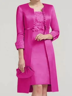 Robe de mariée en dentelle pour mère col bijou longueur aux genoux robes deux pièces pour invités de mariage