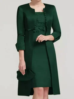Robe de mariée en dentelle pour mère col bijou longueur aux genoux robes deux pièces pour invités de mariage