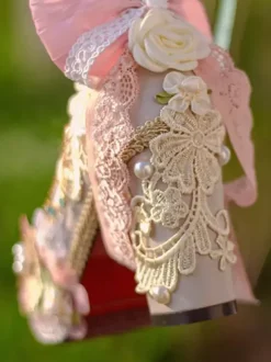 Robe de mariée Lolita Chaussures Lolita Dentelle rose Volants Perles Fleurs Bout rond Chaussures Lolita en cuir PU