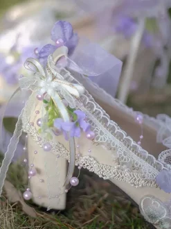 Robe de mariée Lolita Chaussures Lolita Bloc de couleur violet Dentelle Fleurs N艙uds Bout rond Escarpins Lolita en cuir PU