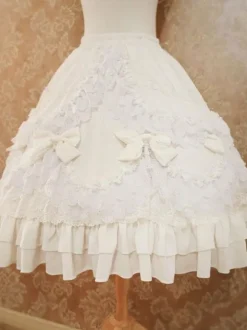 Robe de mariée Lolita Lolita SK Ecru White Lace Bows Jupes Lolita
