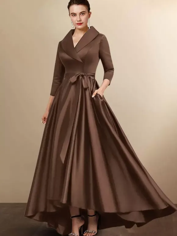 Robe de mariée mère 2026 manches 3/4 A-ligne ceinture robes d'invité de mariage personnalisation gratuite