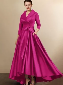 Robe de mariée mère 2026 manches 3/4 A-ligne ceinture robes d'invité de mariage personnalisation gratuite
