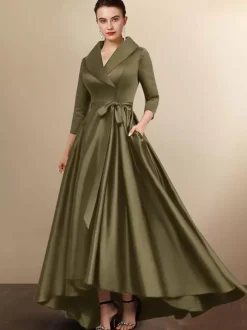 Robe de mariée mère 2026 manches 3/4 A-ligne ceinture robes d'invité de mariage personnalisation gratuite