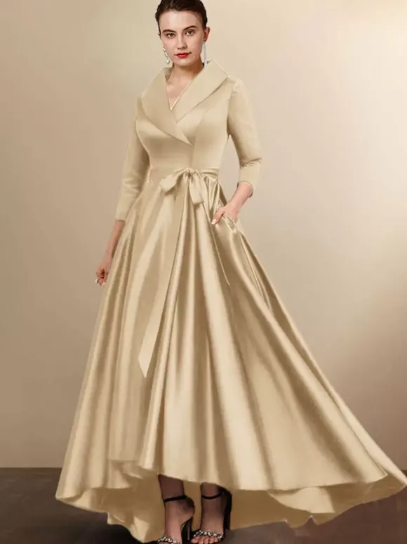 Robe de mariée mère 2026 manches 3/4 A-ligne ceinture robes d'invité de mariage personnalisation gratuite