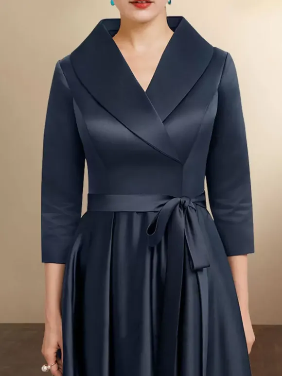 Robe de mariée mère 2026 manches 3/4 A-ligne ceinture robes d'invité de mariage personnalisation gratuite