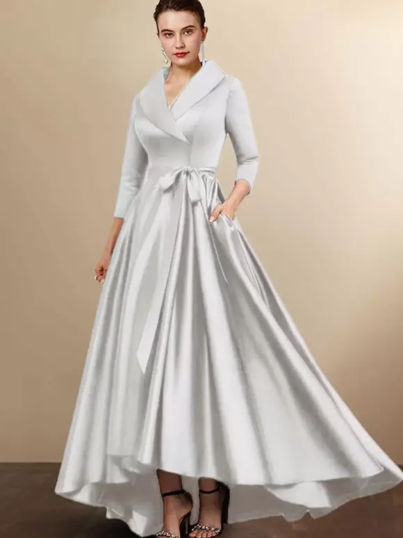 Robe de mariée mère 2026 manches 3/4 A-ligne ceinture robes d'invité de mariage personnalisation gratuite