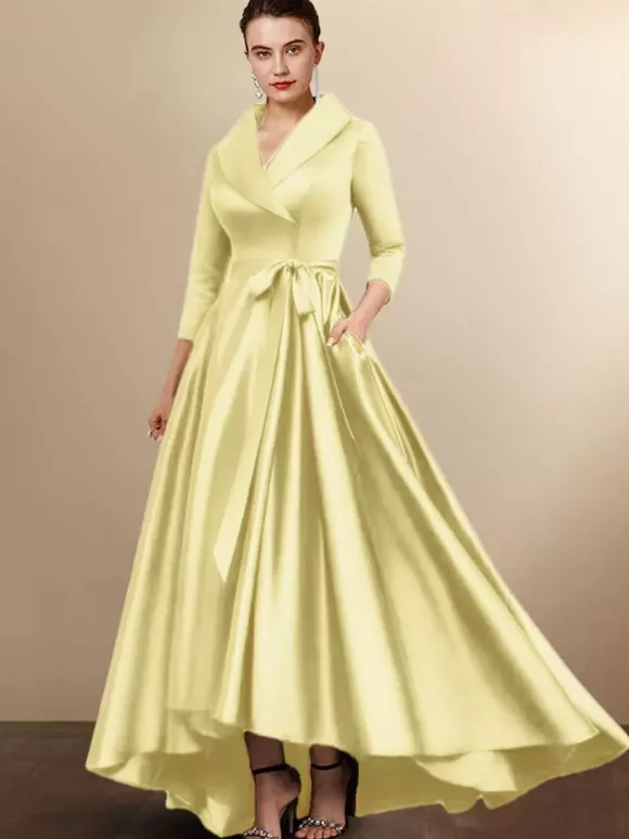 Robe de mariée mère 2026 manches 3/4 A-ligne ceinture robes d'invité de mariage personnalisation gratuite
