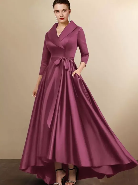Robe de mariée mère 2026 manches 3/4 A-ligne ceinture robes d'invité de mariage personnalisation gratuite