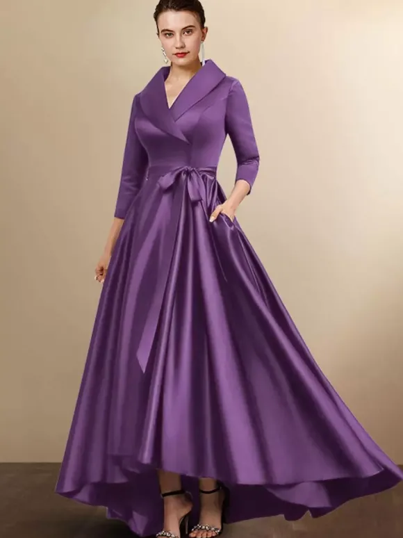 Robe de mariée mère 2026 manches 3/4 A-ligne ceinture robes d'invité de mariage personnalisation gratuite
