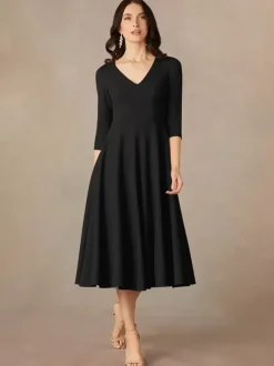 Robe de mariée pour mère col en V manches 3/4 robes d'invitées trapèze pour mariage