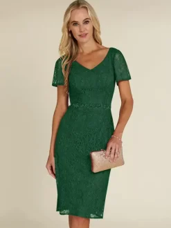 Robe de mariée pour mère col en V manches courtes dentelle courte longueur aux genoux robes d'invitées de mariage