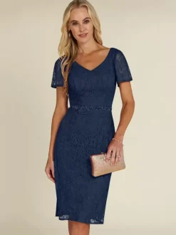 Robe de mariée pour mère col en V manches courtes dentelle courte longueur aux genoux robes d'invitées de mariage