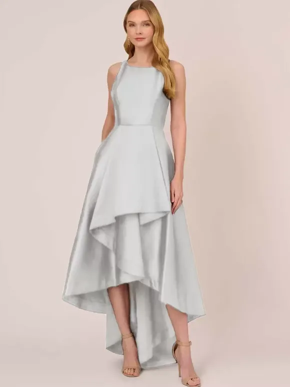 Robe de mariée pour mère col bijou sans manches ligne a volants robes d'invitées de mariage irrégulières