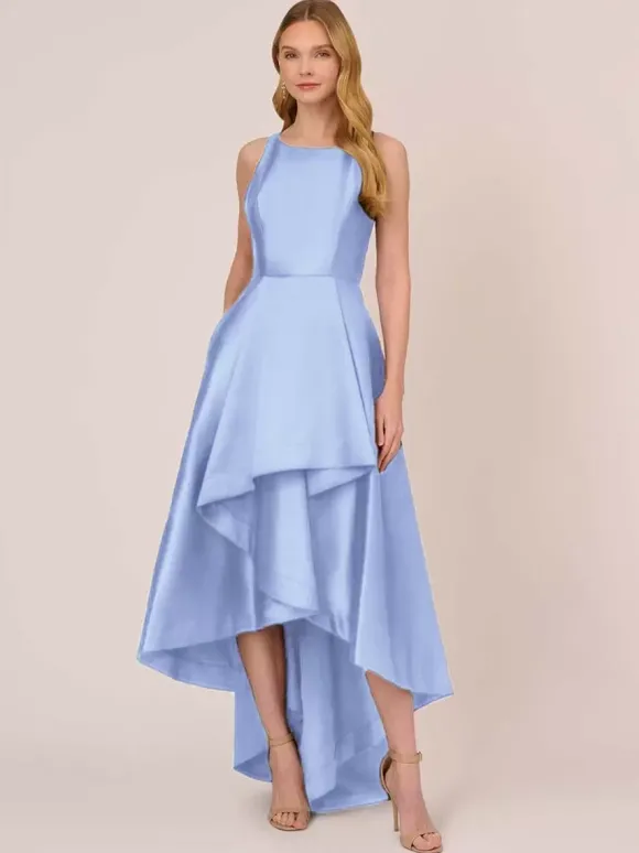 Robe de mariée pour mère col bijou sans manches ligne a volants robes d'invitées de mariage irrégulières