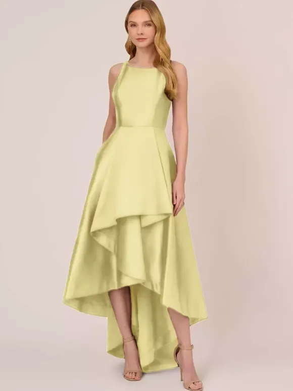 Robe de mariée pour mère col bijou sans manches ligne a volants robes d'invitées de mariage irrégulières