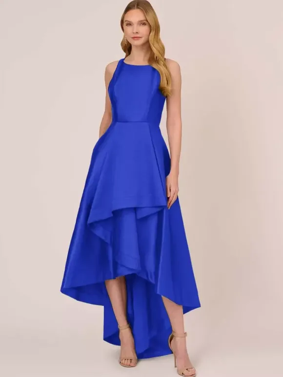 Robe de mariée pour mère col bijou sans manches ligne a volants robes d'invitées de mariage irrégulières