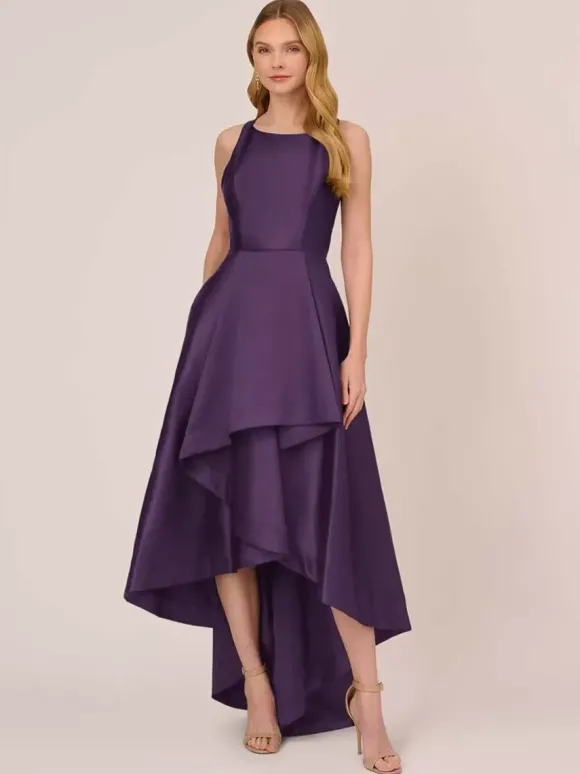 Robe de mariée pour mère col bijou sans manches ligne a volants robes d'invitées de mariage irrégulières