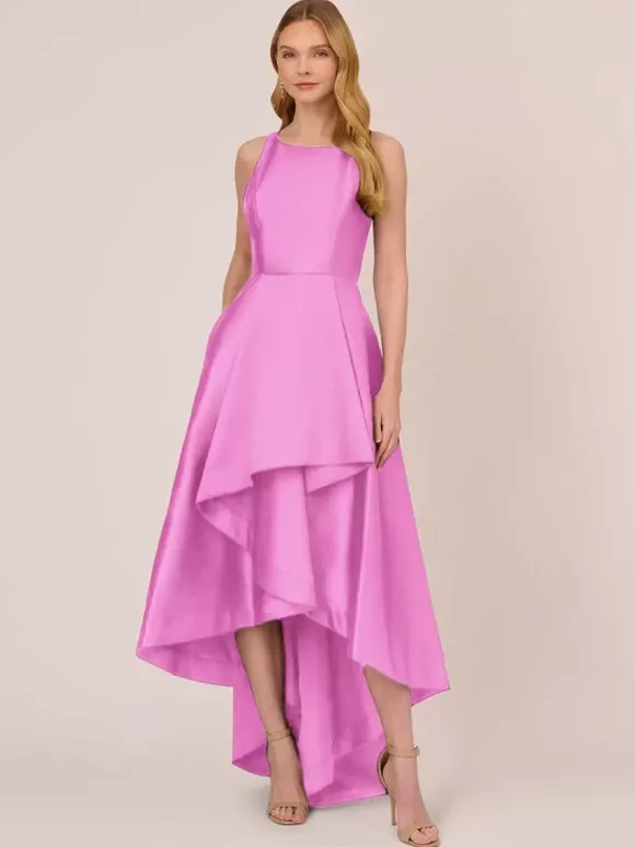 Robe de mariée pour mère col bijou sans manches ligne a volants robes d'invitées de mariage irrégulières