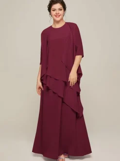 Robe de mariée pour mère col bijou sans manches ligne a volants robes d'invitées de mariage