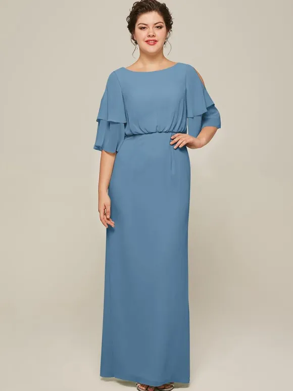 Robe de mariée pour mère col bijou manches courtes ligne a fendue sur le devant robes d'invitées de mariage