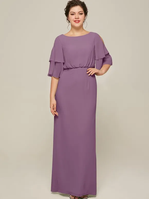 Robe de mariée pour mère col bijou manches courtes ligne a fendue sur le devant robes d'invitées de mariage