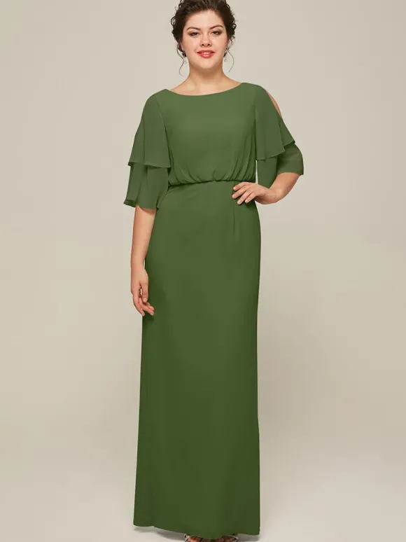 Robe de mariée pour mère col bijou manches courtes ligne a fendue sur le devant robes d'invitées de mariage
