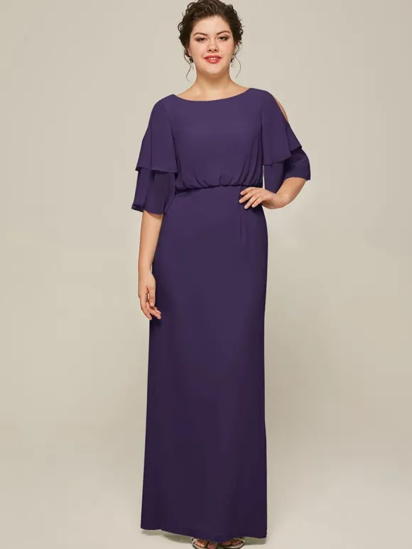 Robe de mariée pour mère col bijou manches courtes ligne a fendue sur le devant robes d'invitées de mariage