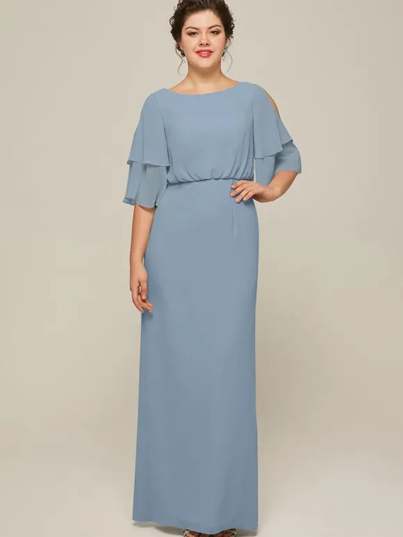 Robe de mariée pour mère col bijou manches courtes ligne a fendue sur le devant robes d'invitées de mariage