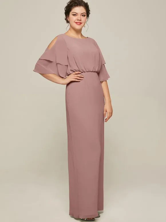 Robe de mariée pour mère col bijou manches courtes ligne a fendue sur le devant robes d'invitées de mariage