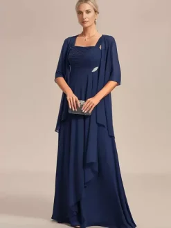 Robe de mariée pour mère col carré demi-manches ligne a robes d'invitées de mariage appliquées